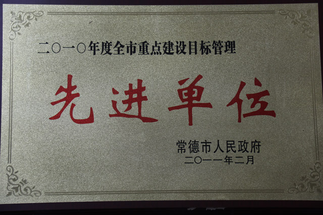 2010年度全市重点建设目标管理一“先进单位”